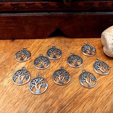10 Stück Baum des Lebens Anhänger Flach Rund Antik Silber Schmuck DIY (1)