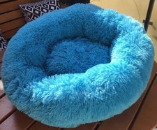 Plüschbett Katzenbett Katzenkissen Hundebett rund Donut Türkis Blau neuwertig
