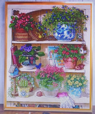 Kreuzstickbild - Gartenregal
