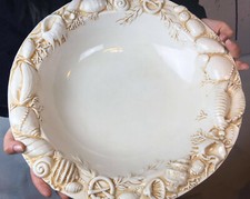 Bassano del Grappa-handbemalte Keramik große elfenbeinfarbene Schale 40×40x 9 cm