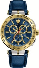 Versace VE6CA0223 Aion Chronograph silber gold blau Leder Herren Uhr NEU