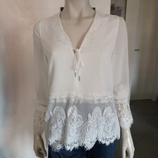 Blickfang! tigha Bluse Schlupfbluse mit Spitzenbesatz Gr. S - 36/38 wollweiss