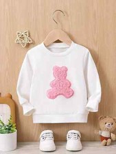 Baby Mädchen Pullover Langarm Weiß Plüschapplikation  Größe 74/80
