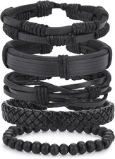 Lederarmband Herren Damen Punk Goth Cross Schwarz Braun Verstellbar 6 Stück