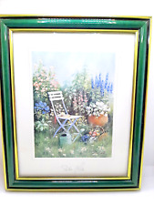 Peter Motz Druck Gartenstuhl 2x Signatur, vintage Blumen, Garten, Sommer, Rahmen