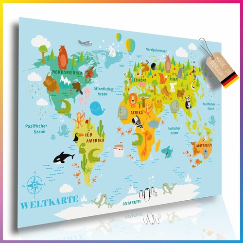 Lineo weltkarte kinder poster - lineo,