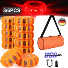 3/6 Stück Warnleuchte Rundumleuchte LED mit 9 Blinkmodi USB Magnet Warnleuchte