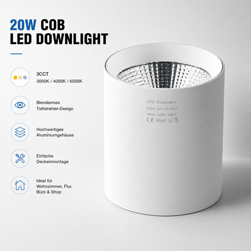 Led aufbau downlight 20w cob - led,