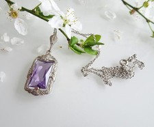 Art Deco Anhänger mit Amethyst und Kette, Silber 835