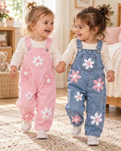 Mädchen latzjeans blumen - mädchen, 3d