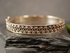 835 Silber Armreif Vergoldet Bicolor Mäander Punkte Struktur Verzierungen