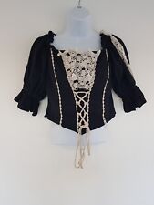 Vintage Shirt Korsett Top Bluse Bayrisch Gothic Oktoberfest Gypsy Schwarz Gr. 10