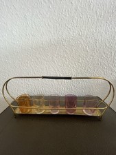 Bunte vintage Schnapsgläser  mit Messing Ständer, ca. 50 - 60er