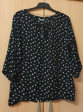 JANINA tolle Chiffon Bluse schwarz mit weißen Punten Gr: 46 Herbst