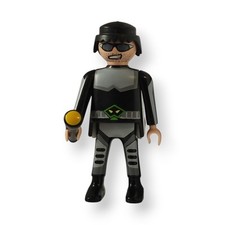 Playmobil Figur Mann Agent Spion Schwarz Grau Brille Bart Taschenlampe Einsatz