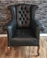 Bequemer Ohrensessel Fernsehsessel Sessel Holz Braun Polster Schwarz