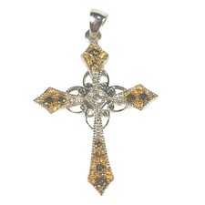 14K Weißgold 1/3 ct. T.W. Champagner und weißer Diamant IJDN Kreuz Anhänger