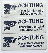 Schild,  Achtung Videoüberwachung, 3 Stck.,  85 x 30 mm , selbstklebend, Alu