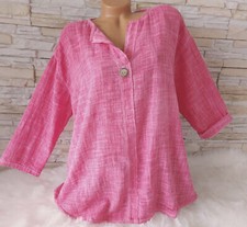 Bluse Tunika Damen Longbluse Italy Leinen Optik Übergröße Hemd Pink 46 48 50 #27