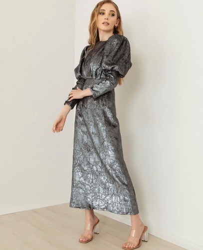 Graues brokat kleid - brokat, /