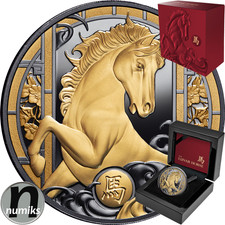 PFERD HORSE - Niue 2026 - 1 Oz Silber Black Proof vergoldet - Jahr des Pferdes