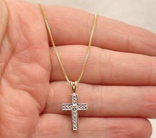 Diamant Kreuz mit Quadrat Box Kette Collier 14K Gelbgold vergoldet 925 Silber