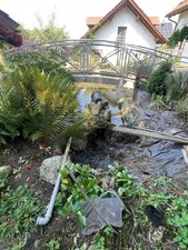 Garten-/Teichbrücke aus Stahl mit Edelstahl-Geländer, 6 m Spannweite