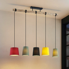 Lindby Amilia Hängeleuchte Hängelampe Lampe Leuchte 5-fl. E27 Holz Eisen bunt319