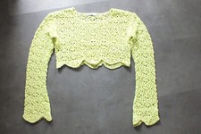 Fishbone Crop Lochstrickmuster Pullover neongrün S neu ohne Etikett