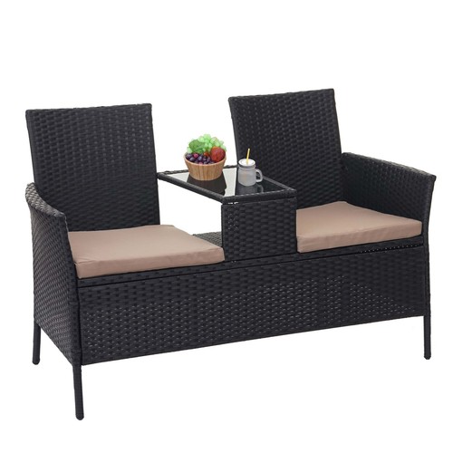 Poly rattan sitzbank mit - poly-rattan, tisch