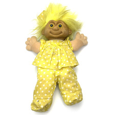 Vintage Troll Puppe 35 cm | Gelbe Haare Punkte Outfit | 90er Rare Sammler Doll