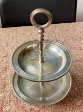 Deko Metall Etagenständer vintage Etagere 2 stöckig rund versilbert