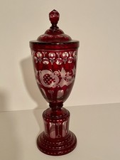Antike Rubin Glas Deckel Dose Bonboniere, Böhmen. 38 cm hoch!
