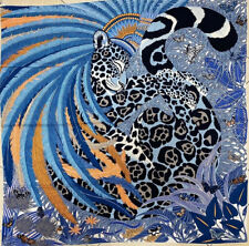 Hermès Carre Kaschmirtuch 140 x 140, Jaguar Quetzal, blau, full set