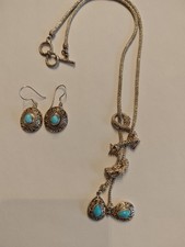 41g massive 925 Silber Drachen-Halskette + Ohrringe mit echtem Türkis –...