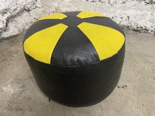 Sitzkissen 70er Jahre Sitzhocker schwarz Leder mit Gelb D 43 x32 cm Kultobjekt