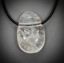 +Natur+ GIRASOL-QUARZ EDELSTEIN-ANHÄNGER TROMMELSTEIN - gebohrt mit Lederband#T6