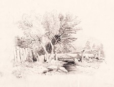 river landscape bridge farm