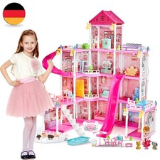 Puppenhaus XXL 4 Etagen Puppen Haus Spielhaus Stadtvilla Set mit Möbel LED Licht