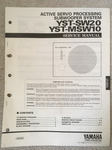 Yamaha yst sw20 - yst-sw20,, yst-msw10
