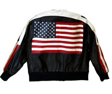 Michael Hoban Lederjacke schwarz Gr. L Vintage USA Flagge 90's Blouson TH25