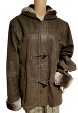 Joy Damen Jacke Gr. 40 Braun Leder Optik Fell Kapuzenjacke Winterjacke