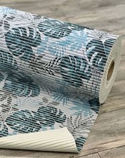 Badematten Tropical blau grau Blätter • Weichschaummatte • Eckig • Länge wählbar