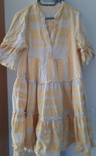 Made in Italy süßes Stufenkleid Onesize creme-hellgelbes Muster bequemer Look