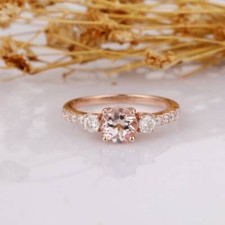 Solid 14k Gelbgold Natürlich Morganit Und Moissanit Damen Verlobungsring