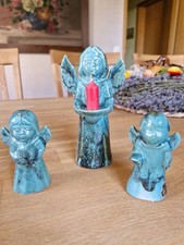 Silberdistel fayencen - 3 teilig - Weihnachtsengel - grün