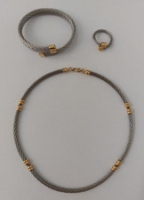 3 tlg. Schmuck Set Philippe Charriol Kette Ring 56 Armreif Edelstahl vergoldet