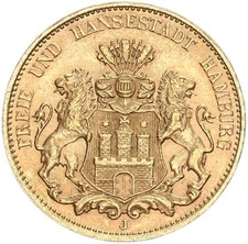 Hamburg Stadt 20 Mark 1913 J Gold vz-stgl. Jäger 212