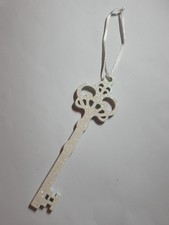 Weisser Deko Glitzer Holz Schlüssel im Vintage Stil ca. 14,8 cm