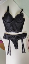 Sexy Dessous Garnitur Reizwäsche Corsage + String mit Strapsen BH 80B String 38